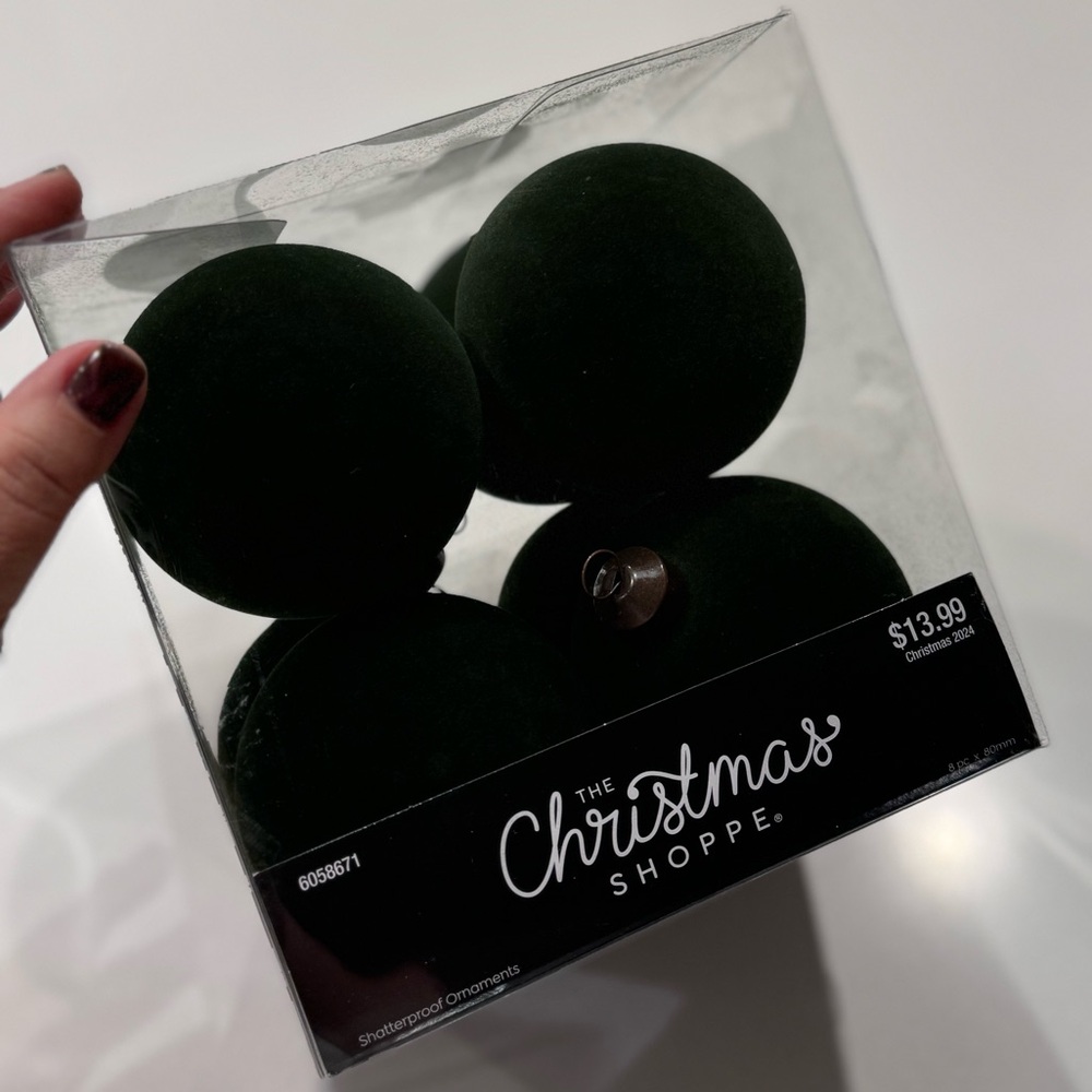 NIB - 8 Hobby Lobby Flocked Ornaments - Dark Green